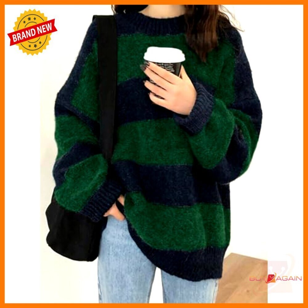 Oversized Striped Pullover Sweater Knit Crewneck Long Sleeve Fall Fashion - Picture 2 of 7